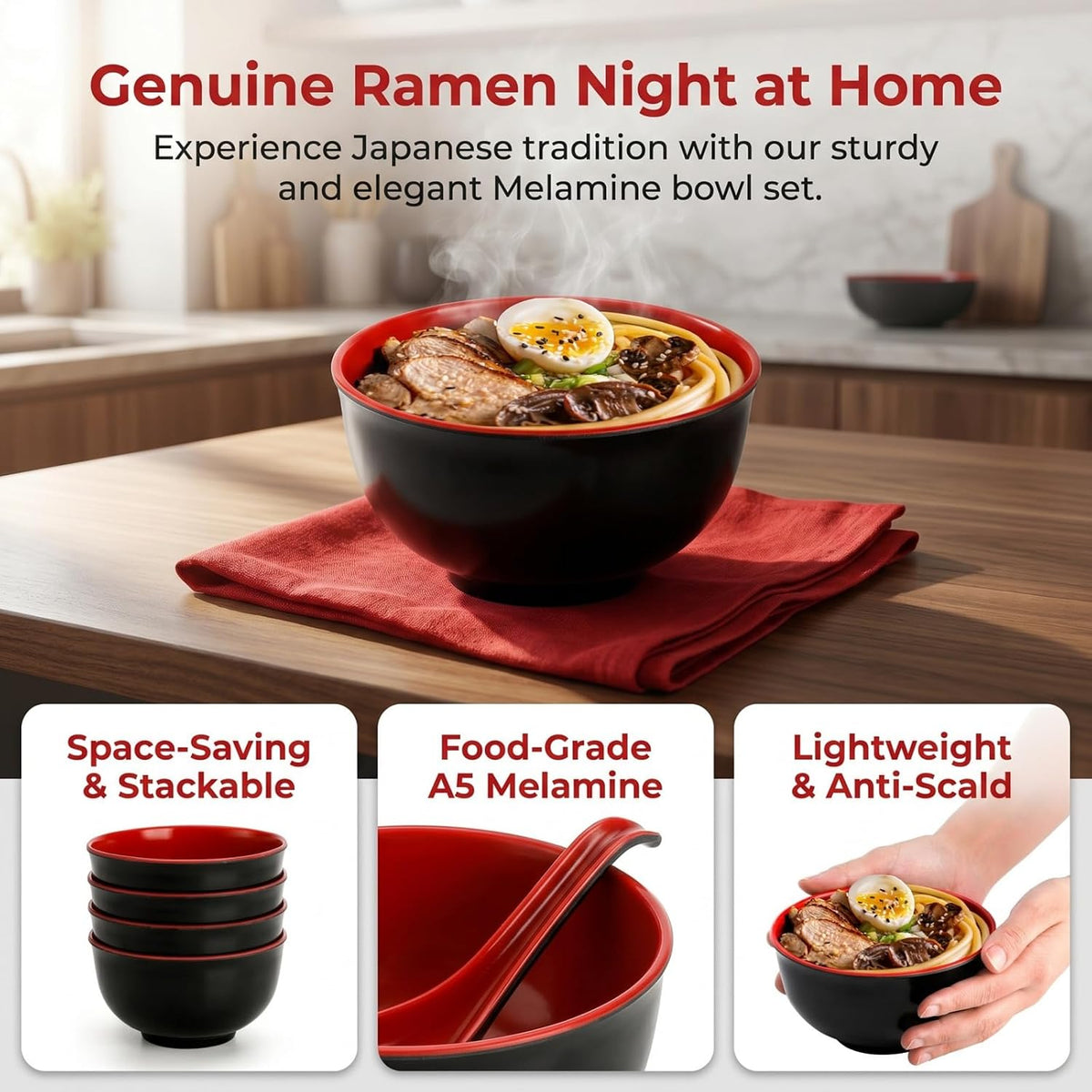 Lyellfe Set of 10 Miso Soup Bowl with Spoon, 16 Oz Unbreakable