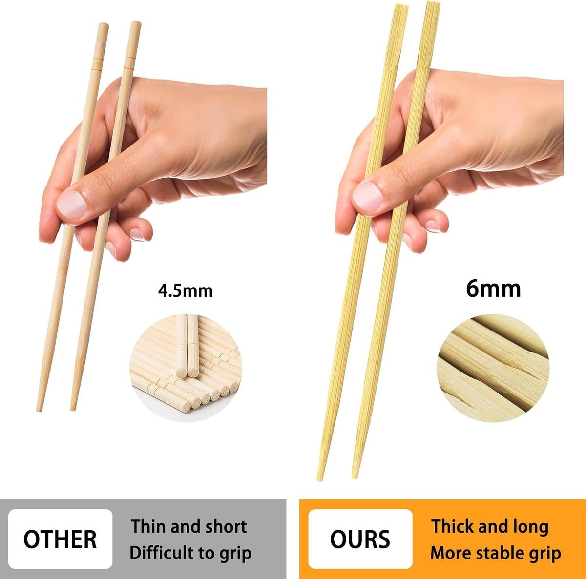 100 Pairs 9 inches Smooth Disposable Bamboo Chopsticks Individually Wrapped Chopstick for Sushi Noodles Splinter-Proof Design