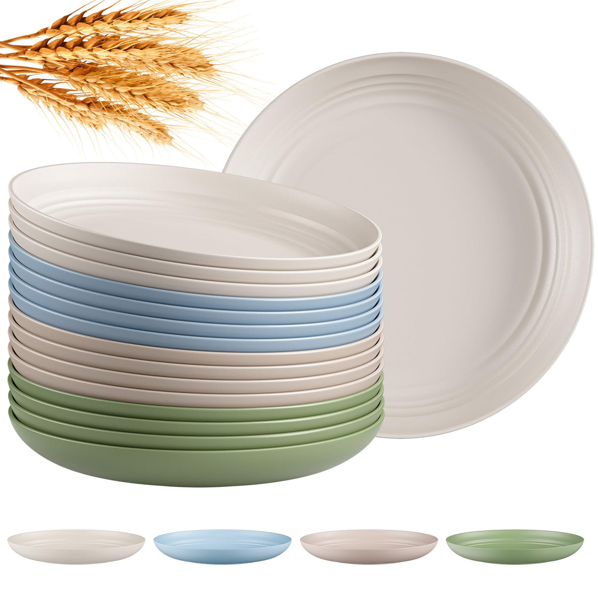 Quatish 10 PCS Reusable Plastic Plates, Dinner Plate, Plate Set, Blue