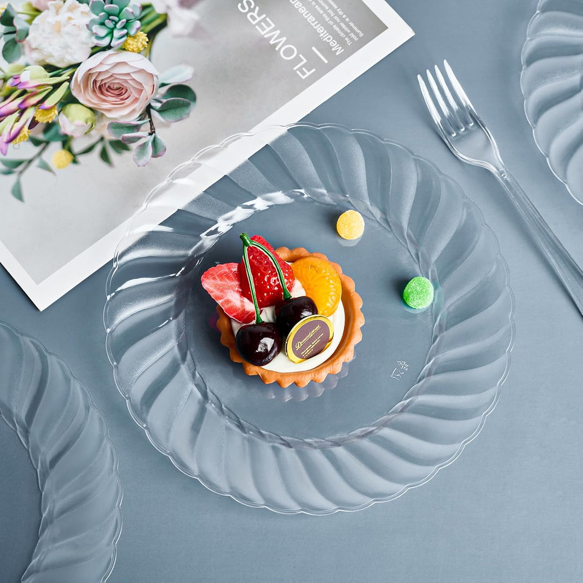 FOCUSLINE 100 Count Clear Plastic Plates, 9 Inch Disposable Dinner Plates