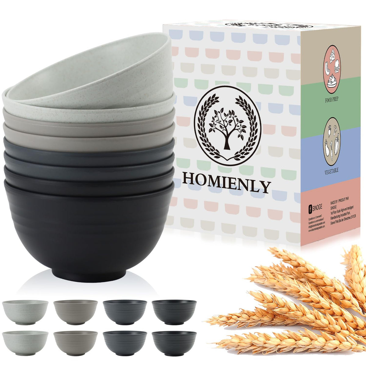 Homienly Wheat Straw Small Bowl Set of 8, Unbreakable Dessert Bowl - 10 OZ, Wheat Straw Mini Bowls for Kitchen, Kids, Microwave and Dishwasher Safe Bowls for Snack, Appetizer, Ice Cream (Black)