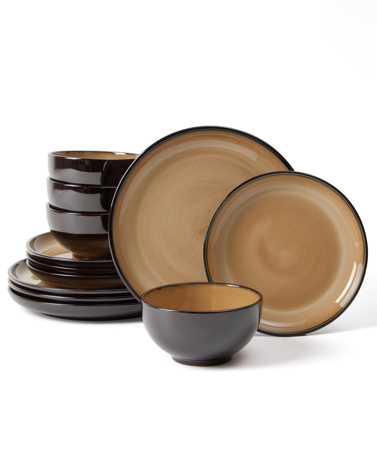 Pokini Stoneware Dinnerware Sets for 4, 12pcs Plates and Bowls Sets Dishes