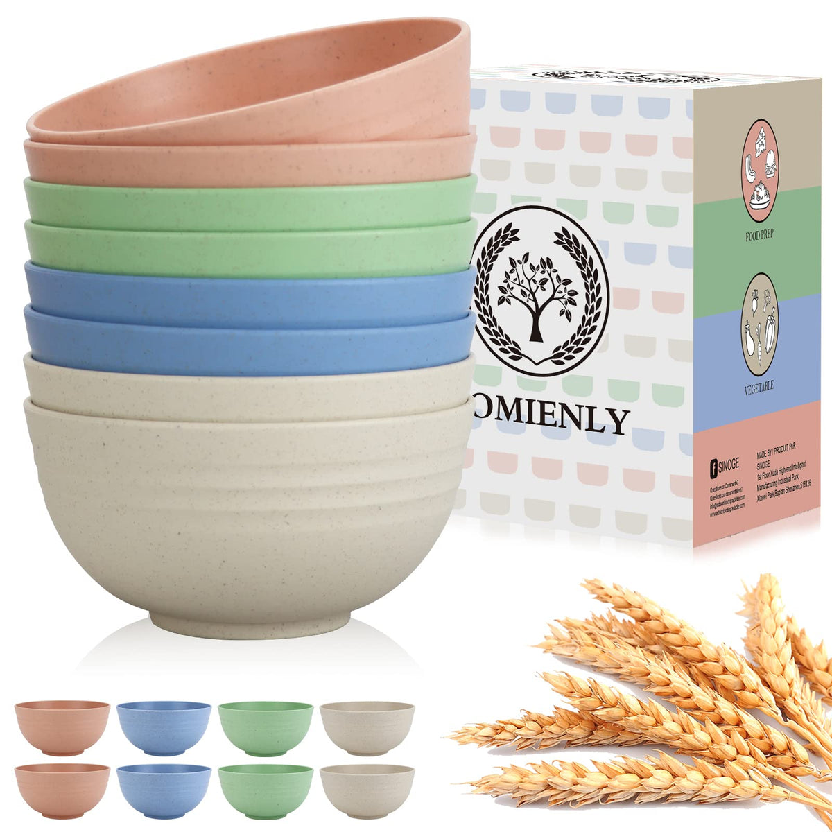 Homienly Wheat Straw Small Bowl Set of 8, Unbreakable Dessert Bowl - 10 OZ, Wheat Straw Mini Bowls for Kitchen, Kids, Microwave and Dishwasher Safe Bowls for Snack, Appetizer, Ice Cream (Black)