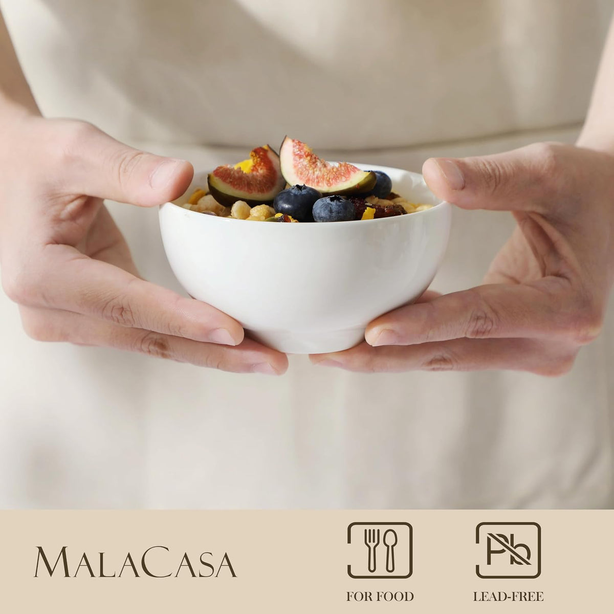 MALACASA 10 Oz Small Ceramic Bowls Set of 8, White Bowls for Ice Cream