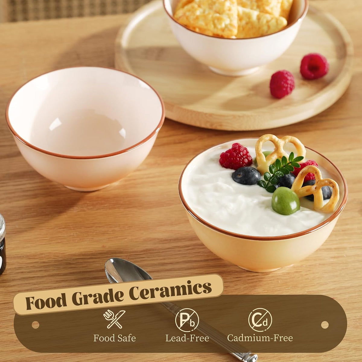 Ceramic Dessert Bowl Set of 6 - Small Porcelain Bowls for Rice, Snack, Ice Cream - Microwave and Dishwasher Safe - Assorted Candy Hue - 4.7 Inch - 10 OZ