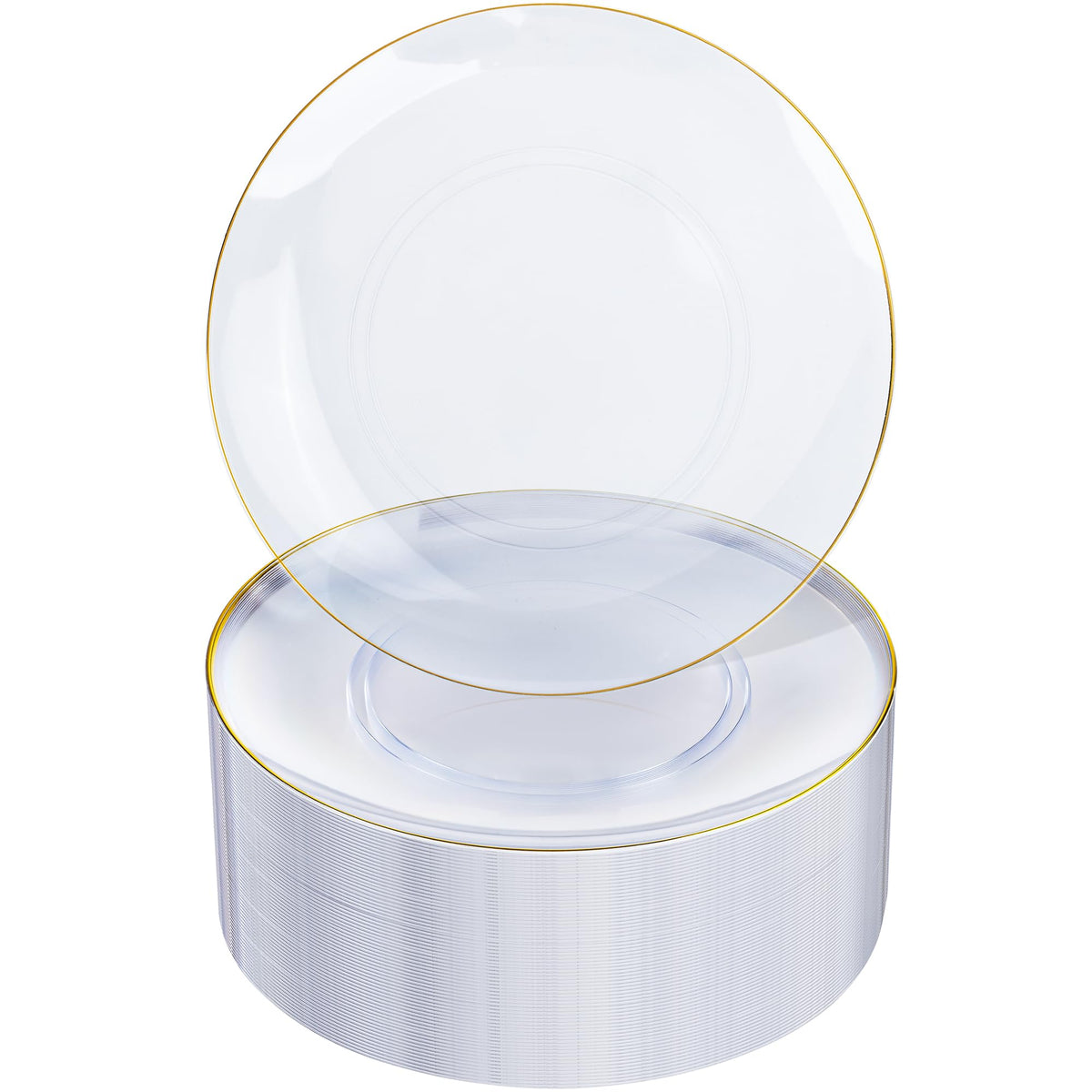 Nervure 100PCS White with Gold Rim Plastic Plates, 7.5″ Disposable Plates