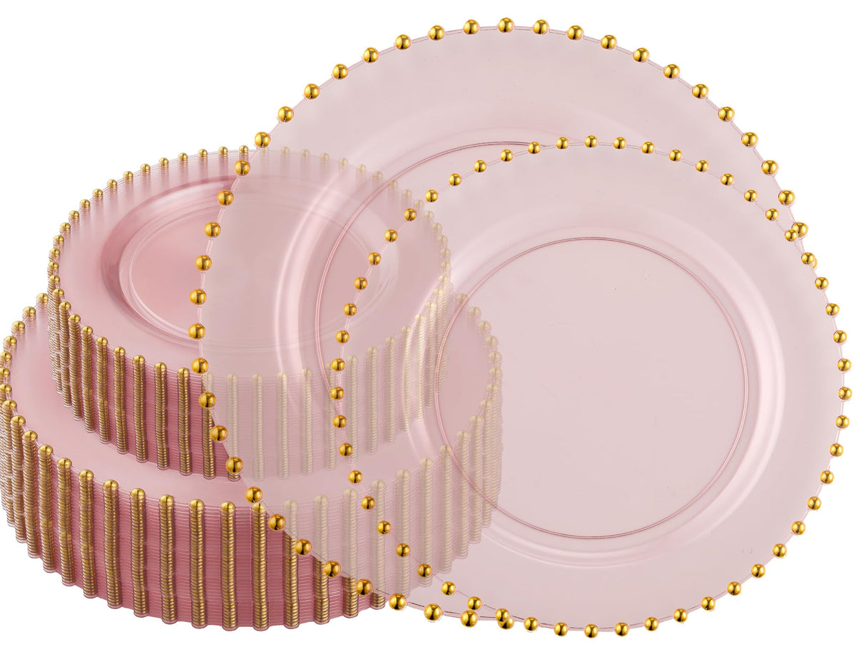 PLASTICPRO 32 Piece Combo Plastic Dinner Plates Disposable Plastic Fancy Heavy Duty Party Dishes 7 inch and 10 inch, White Beaded