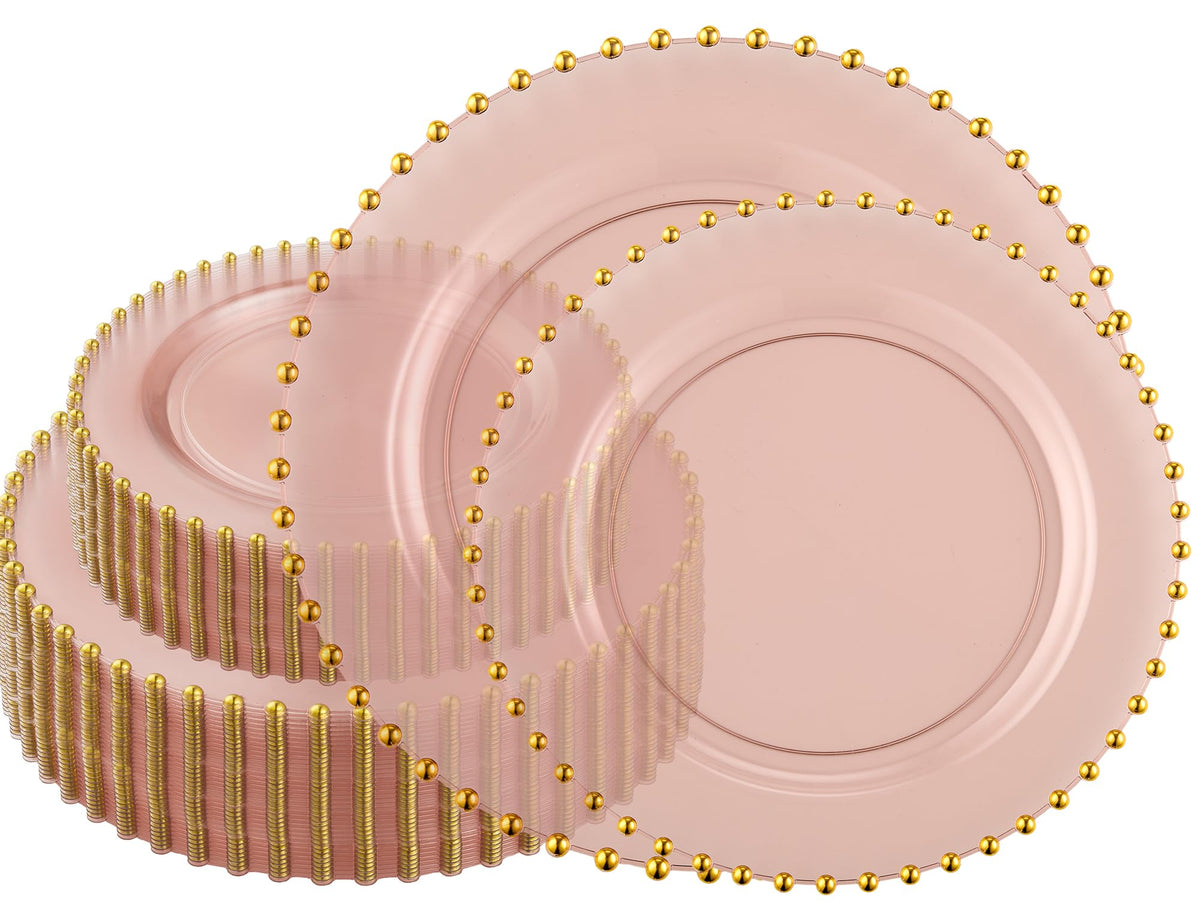 PLASTICPRO 32 Piece Combo Plastic Dinner Plates Disposable Plastic Fancy Heavy Duty Party Dishes 7 inch and 10 inch, White Beaded