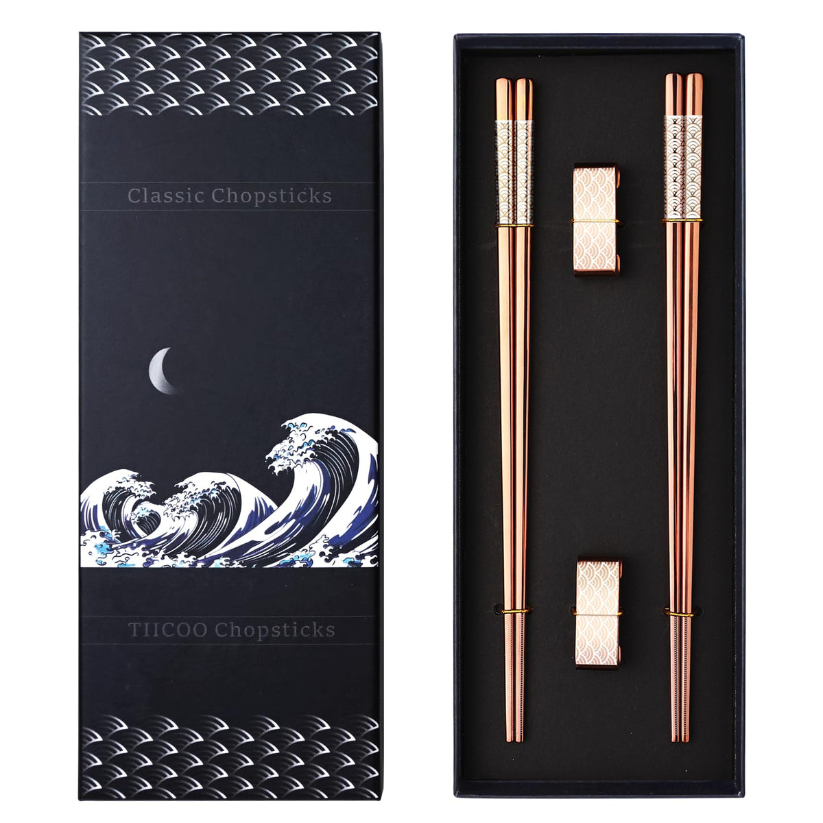 Metal Chopsticks Reusable 2 Pairs Titanium Stainless Steel 18/8 Chopsticks with Holder, Dishwasher Safe Lightweight Japanese Style Chopsticks Gift Set (Purple)
