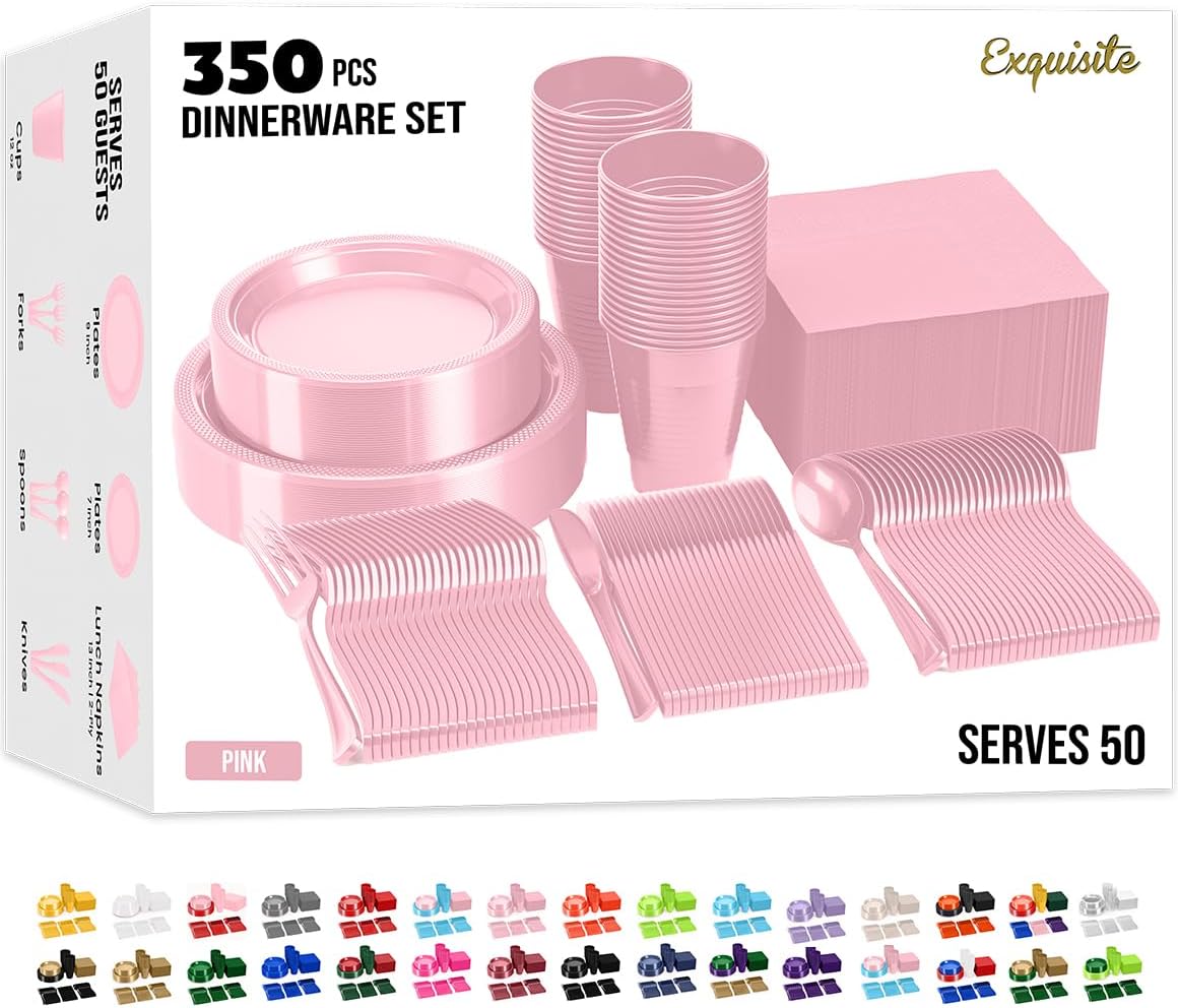 Exquisite 350 Pcs Pink Plates and Napkins Party Supplies Plate Sets
