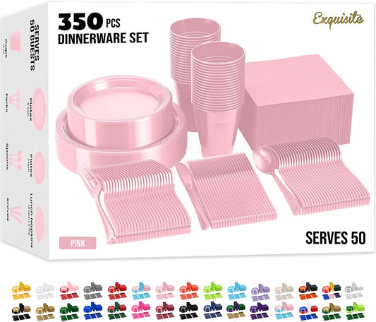 Exquisite 350 Pcs Pink Plates and Napkins Party Supplies Plate Sets