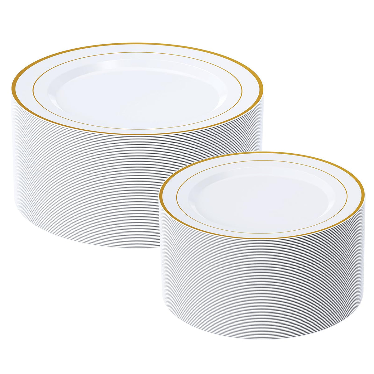 FOCUSLINE Silver Plastic Plates Set of 60,Disposable Plates with Silver Rim