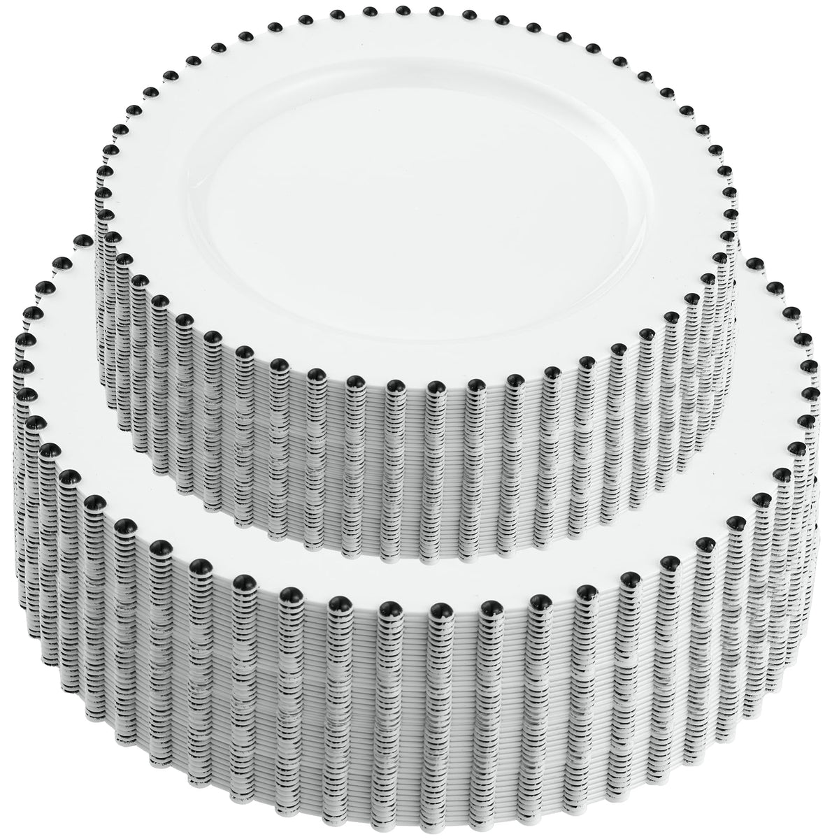 PLASTICPRO 32 Piece Combo Plastic Dinner Plates Disposable Plastic Fancy Heavy Duty Party Dishes 7 inch and 10 inch, White Beaded