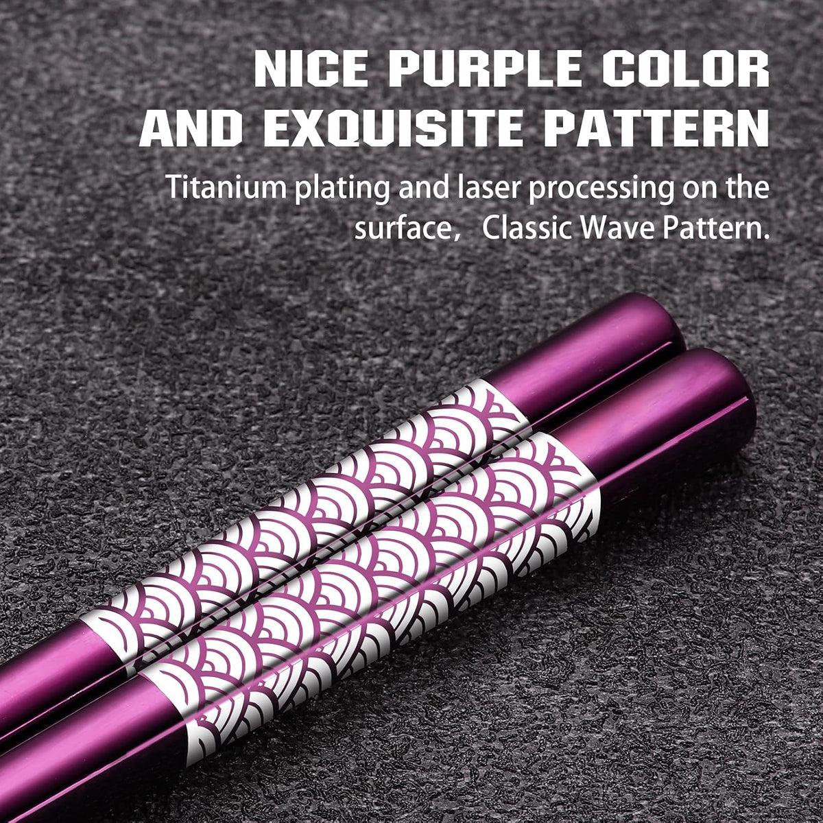 Metal Chopsticks Reusable 2 Pairs Titanium Stainless Steel 18/8 Chopsticks with Holder, Dishwasher Safe Lightweight Japanese Style Chopsticks Gift Set (Purple)