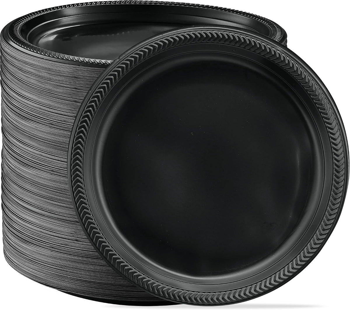 PLASTICPRO 100 PCS Black Plastic Plates Light Weight 9 Inch Plastic Dinner Plates Black Plates Disposable for Party and Wedding