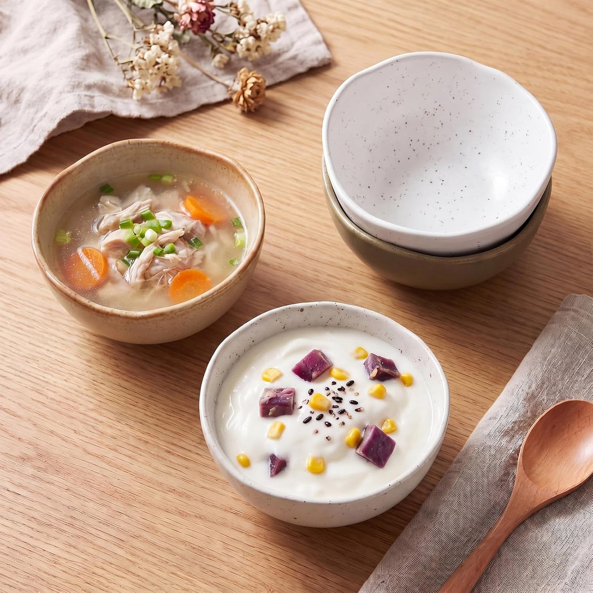 Mifoci 8 oz Set of 4 Ceramic Small Bowls, Cereal Bowls for Dessert, Yogurt, Dipping, Side Dishes, Farmhouse Vintage Dinnerware for Kitchen Weddings
