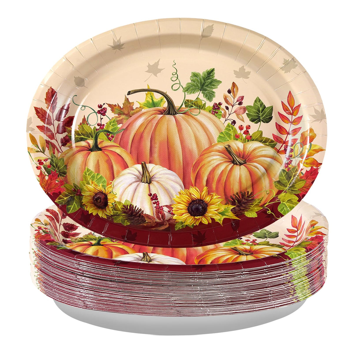 50Pcs Gingham Oval Paper Plates 10" x 12" Large Disposable Heavy Duty Red and White Buffalo Checked Plaid Dessert Platter Sturdy Plates for Fall Pizza Picnic BBQ Baby Shower Birthday Party Supplies