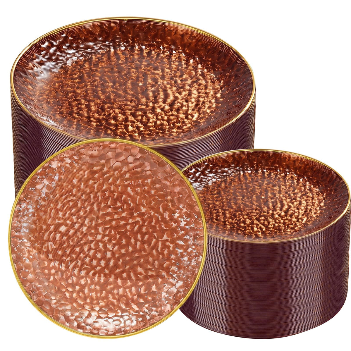 Rubtlamp 100Pcs Clear Gold Plastic Plates, Disposable Plates With Gold Rim, Heavy-duty Party Platos, Hammered Plastic Plates Include 50 Clear Dessert Plates, 50 Dinner Plates for Party