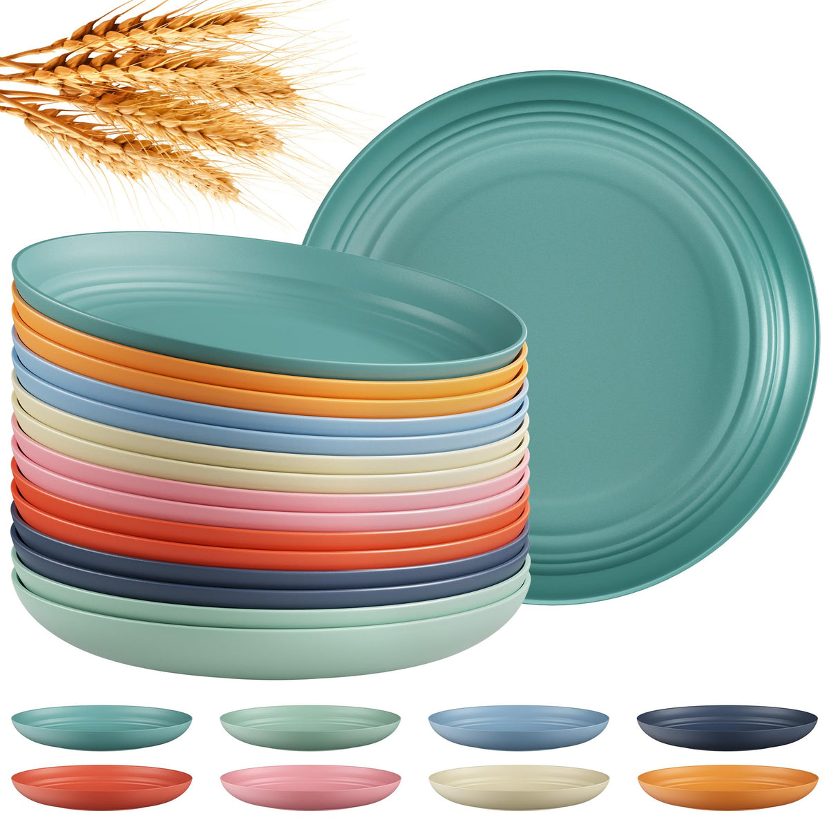 Quatish 10 PCS Reusable Plastic Plates, Dinner Plate, Plate Set, Blue