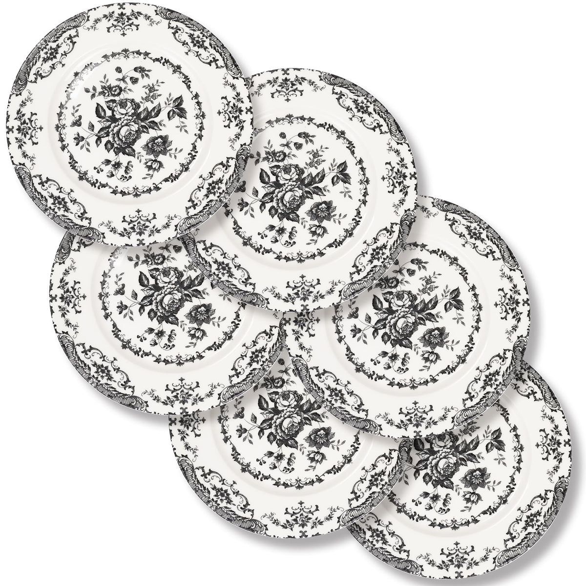 Dinner Plates Set of 6, 10.5 inch Blue Rose Floral Plate