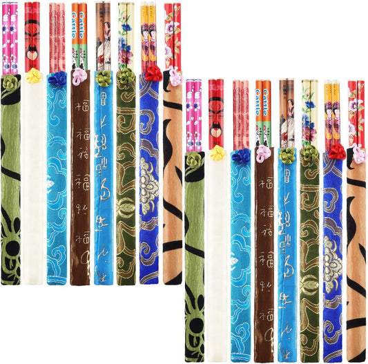 Hotop 20 Pairs Chinese Bamboo Chopsticks Reusable with Silk Brocade Pouch