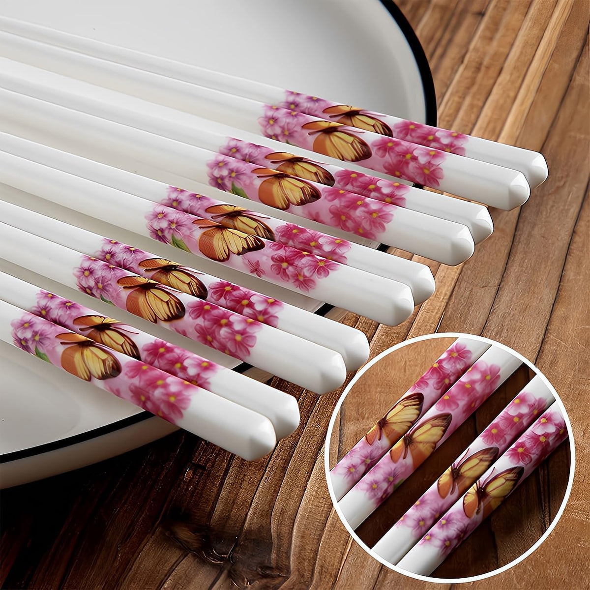 Ceramic Chopsticks 5 Pairs,Pink Peonie,Reusable Porcelain Chop Sticks