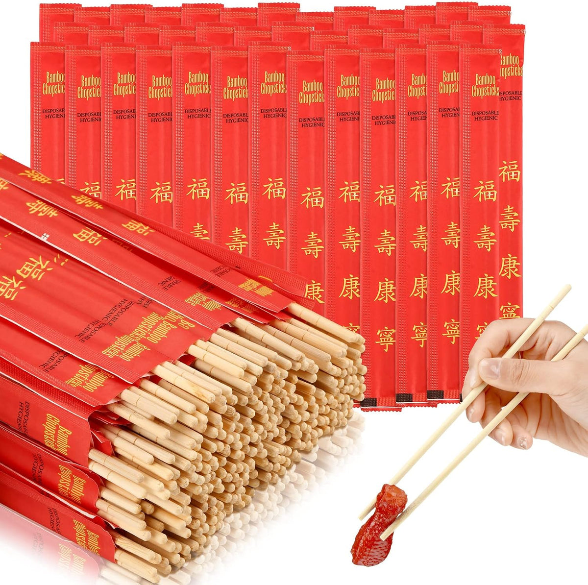 Sabary 1000 Pairs Disposable Bamboo Chopsticks Sleeved Separated,Joyous
