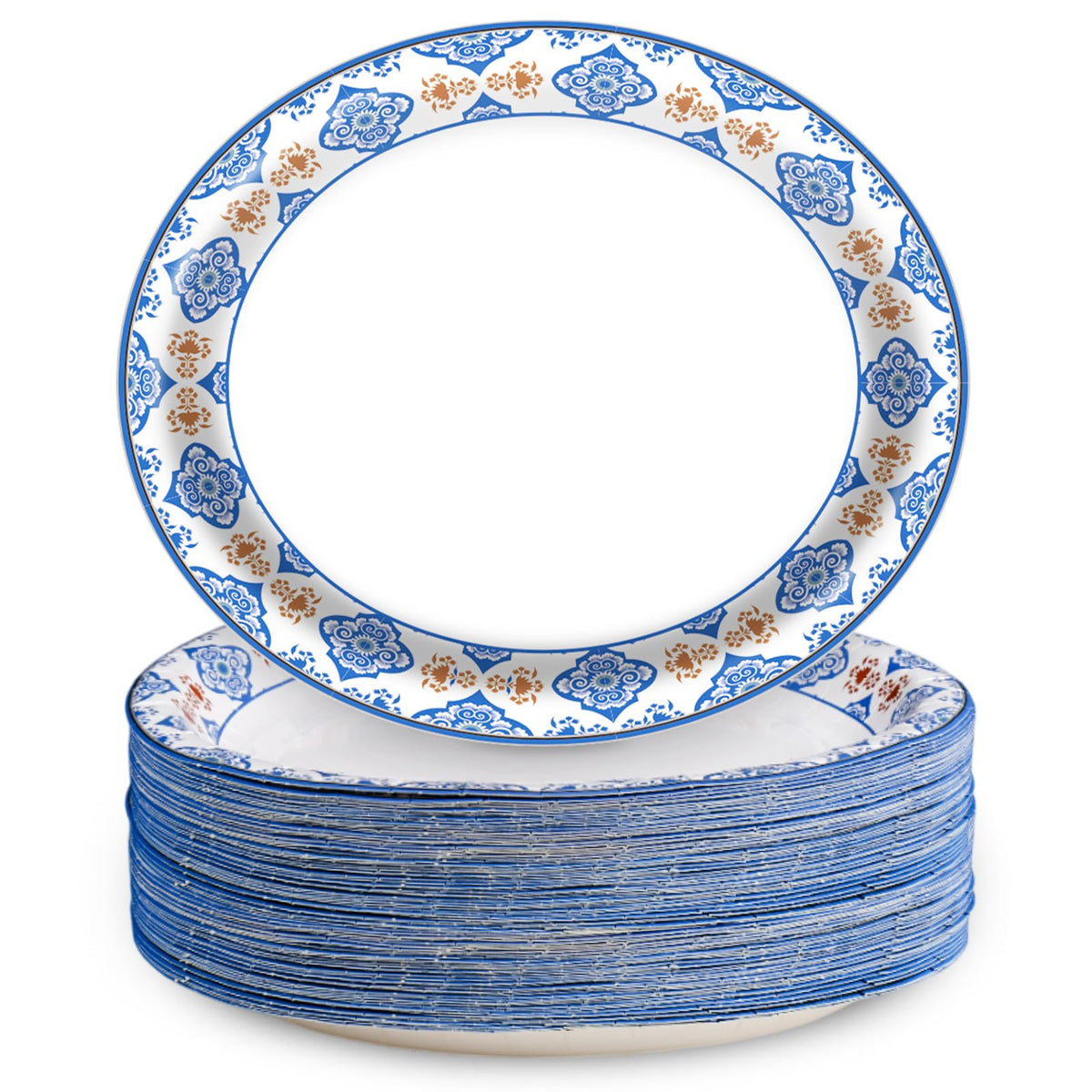 Floral Oval Paper Plates 10’’x 12’’, Large Disposable Heavy Duty Oval Paper Plates Dinner Size for Birthday Wedding Bridal Baby Shower Tea Party Supplies, 50 Guests