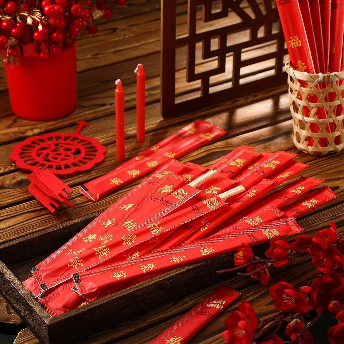 Sabary 1000 Pairs Disposable Bamboo Chopsticks Sleeved Separated,Joyous