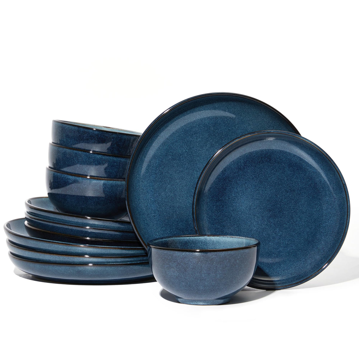 Pokini Stoneware Dinnerware Sets for 4, 12pcs Plates and Bowls Sets Dishes