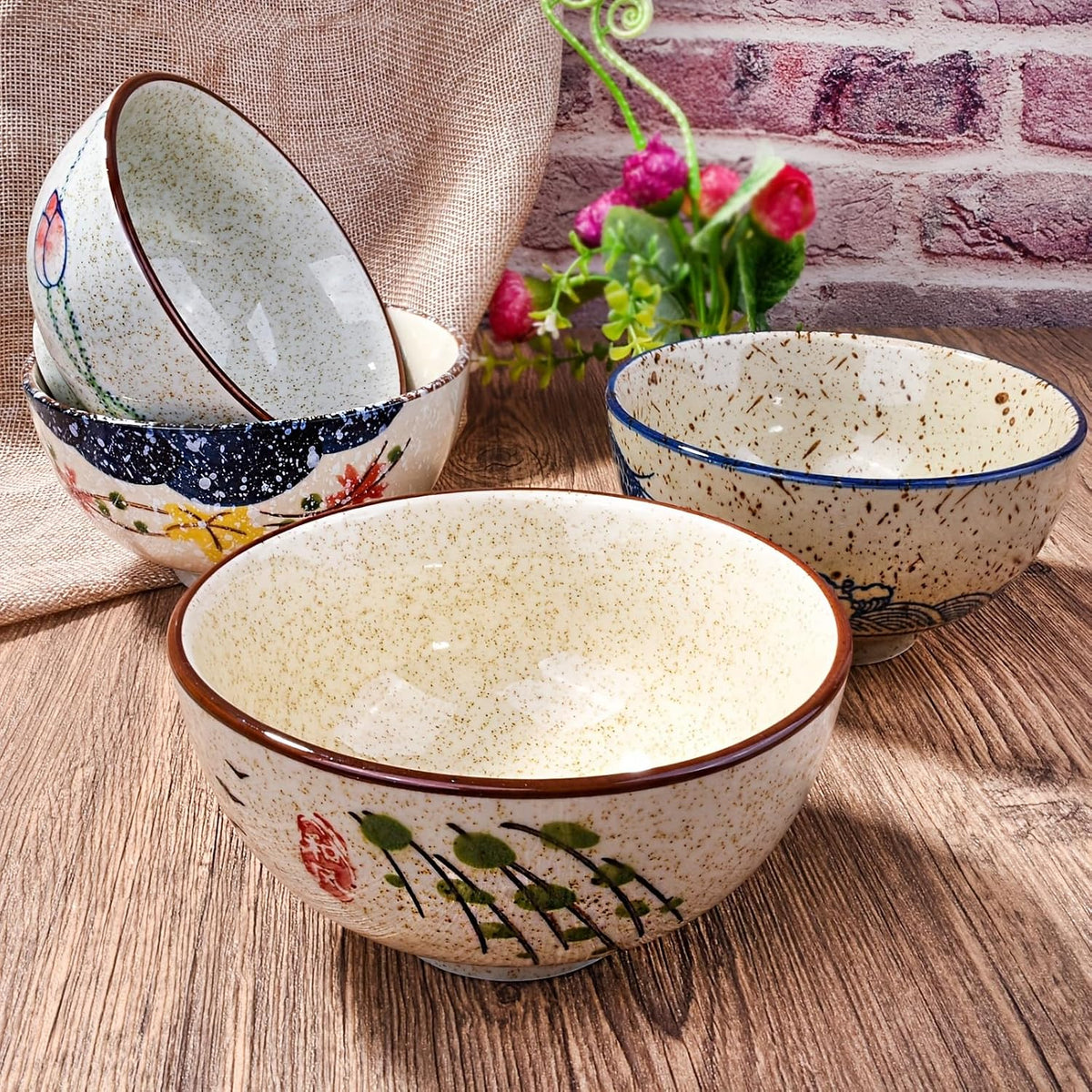 Japanese Retro Rice Bowl Set of 4, 4.5 Inch