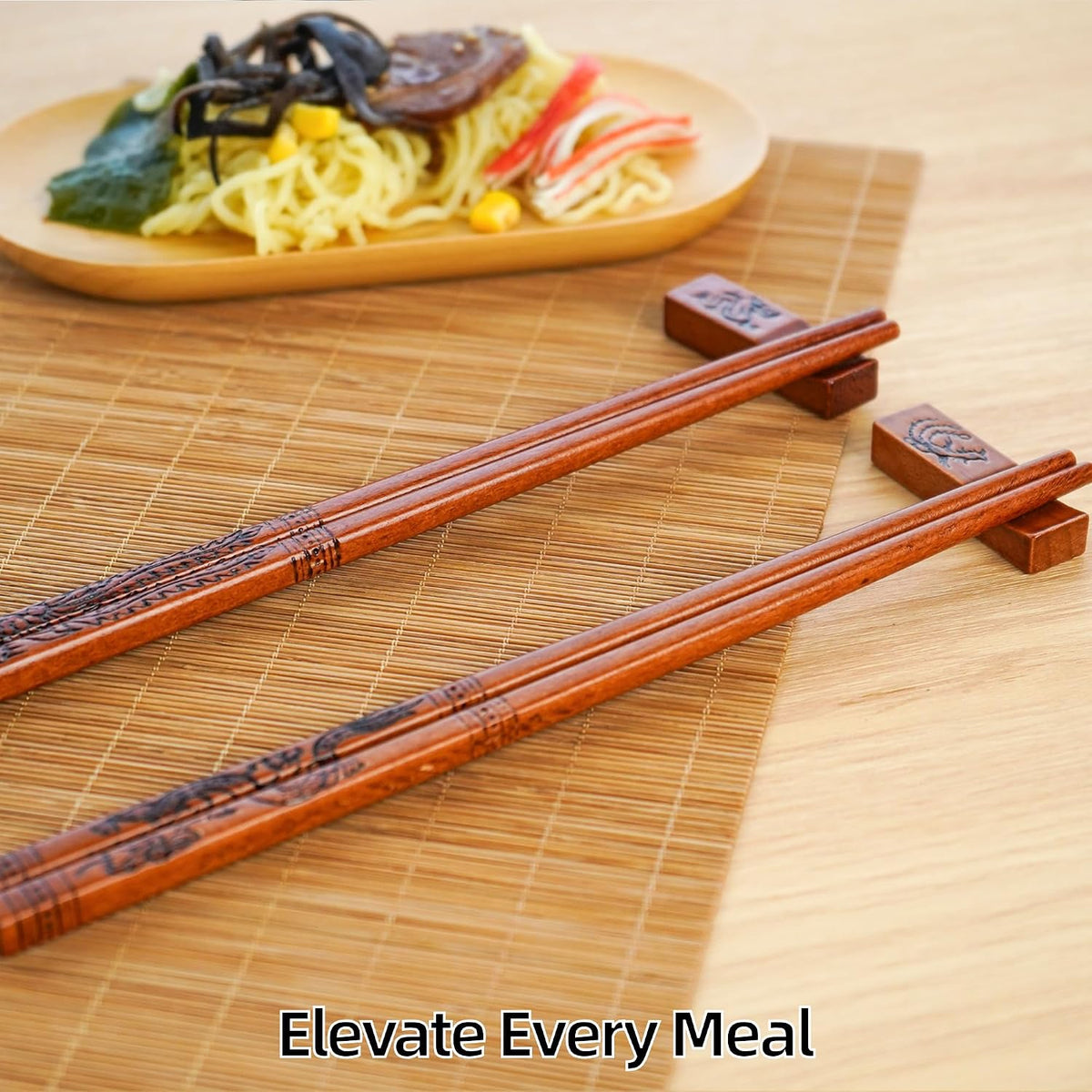 Dragon & Phoenix Beech Wood Chopsticks Set, 2 Pairs