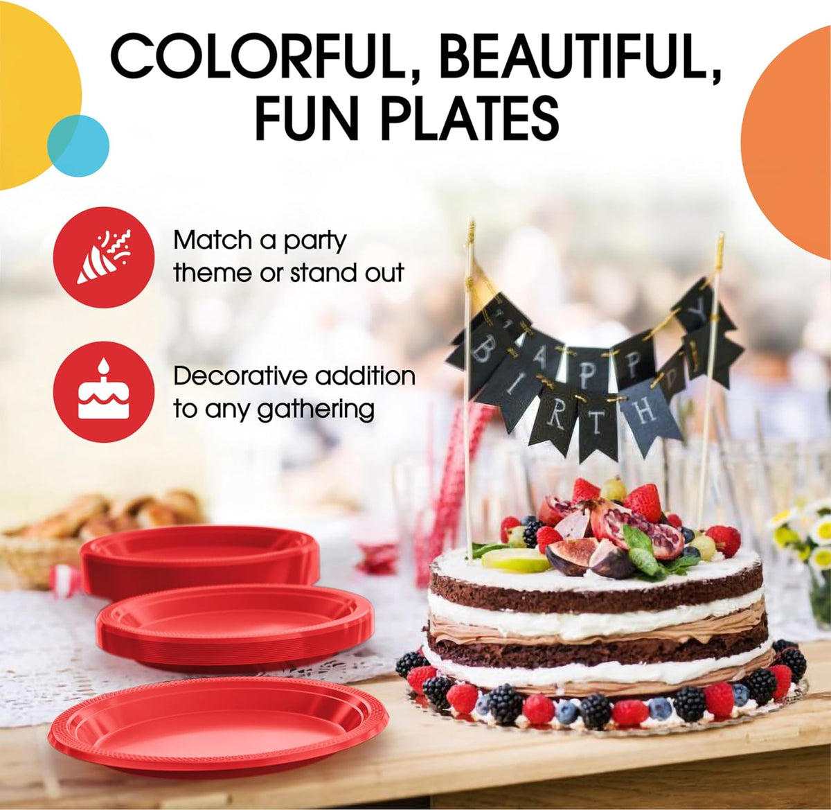 Exquisite Party Solids Sturdy Red Plastic Plates 10" Party Plates 50 Pcs