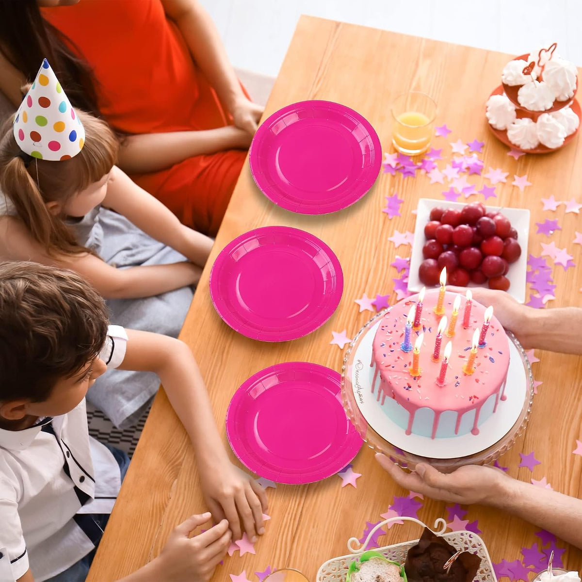 Breroa 72 Pcs Hot Pink Paper Plates 7 Inch Bulk Hot Pink Plates Disposable