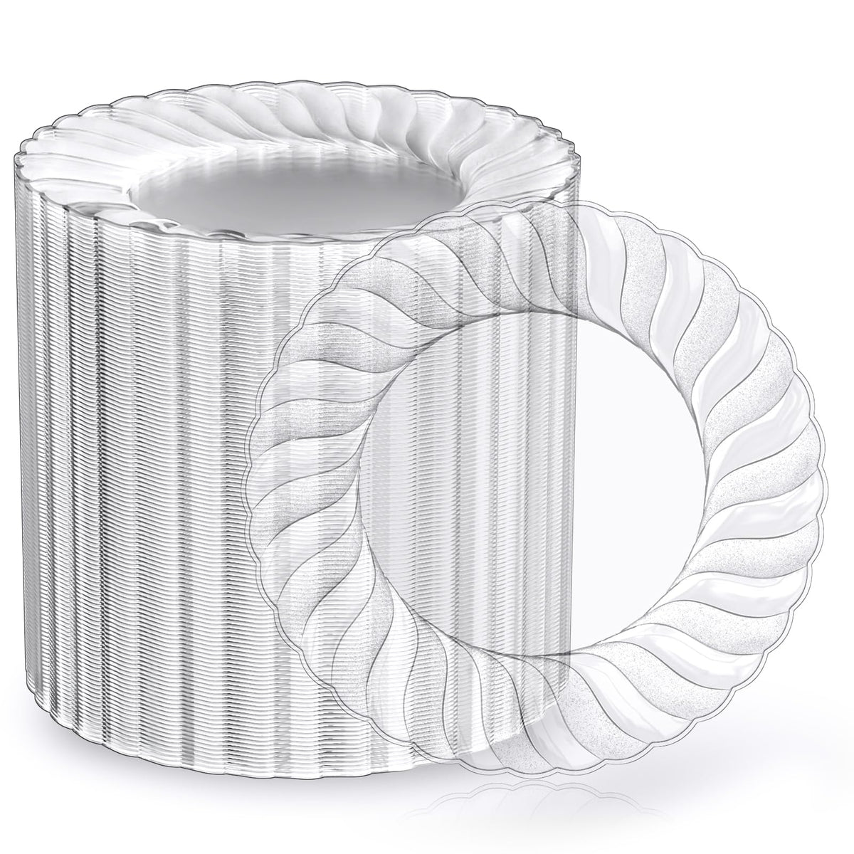 FOCUSLINE 100 Count Clear Plastic Plates, 9 Inch Disposable Dinner Plates