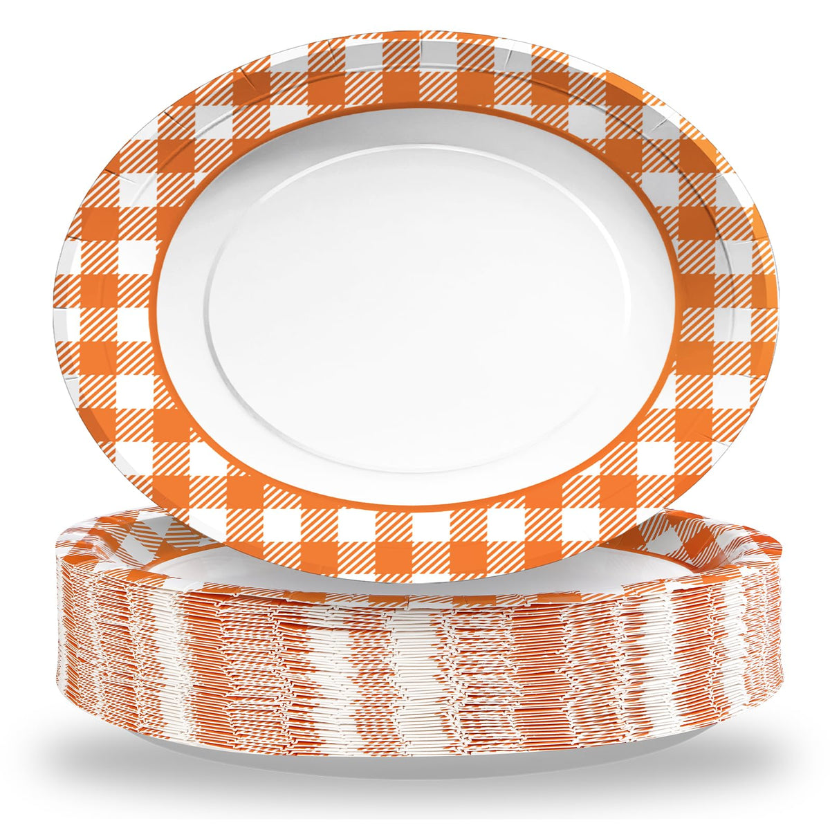 50Pcs Gingham Oval Paper Plates 10" x 12" Large Disposable Heavy Duty Red and White Buffalo Checked Plaid Dessert Platter Sturdy Plates for Fall Pizza Picnic BBQ Baby Shower Birthday Party Supplies