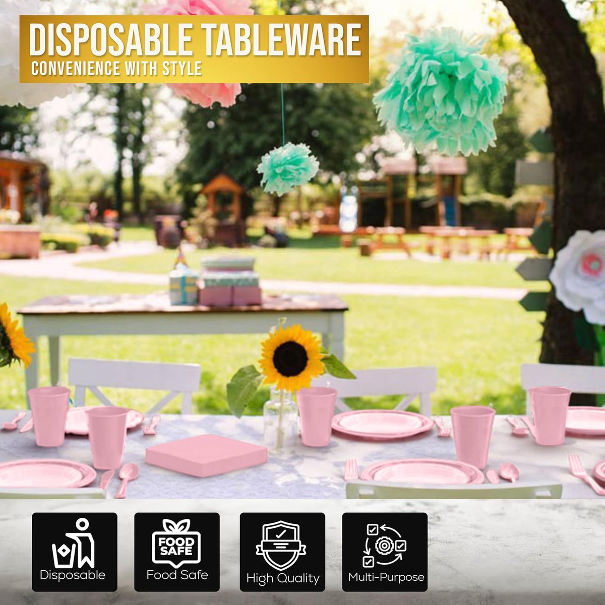 Exquisite 350 Pcs Pink Plates and Napkins Party Supplies Plate Sets