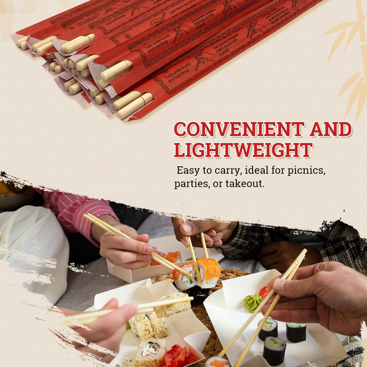 52USA Disposable Bamboo Chopsticks (200 Sets), Wooden Japanese Chopsticks Bulk, 9'' Long Chopsticks Disposable, Individually Wrapped Chinese Chopsticks