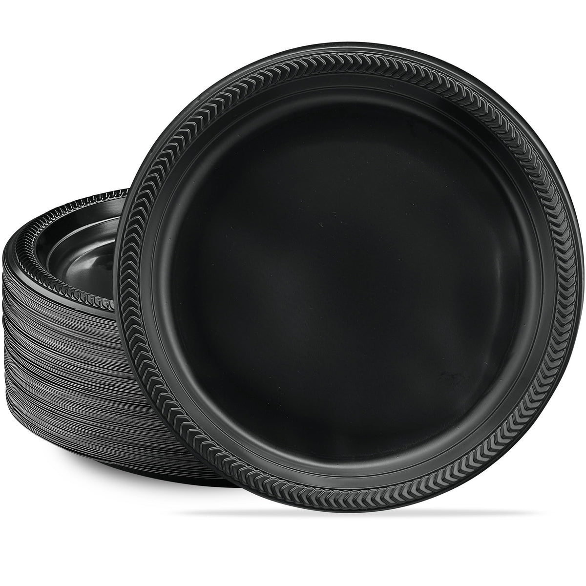 PLASTICPRO 100 PCS Black Plastic Plates Light Weight 9 Inch Plastic Dinner Plates Black Plates Disposable for Party and Wedding