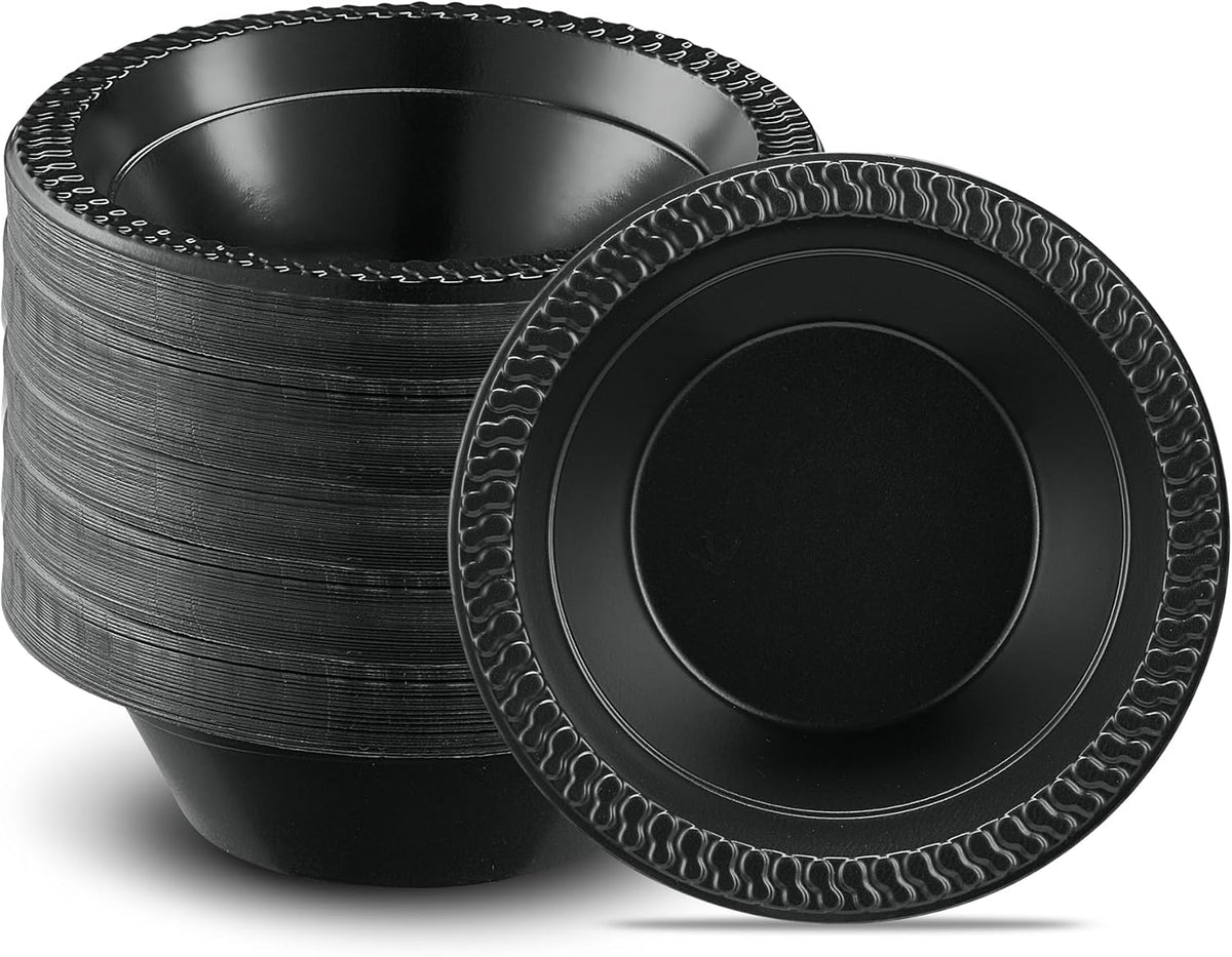 PLASTICPRO 100 PCS Black Plastic Plates Light Weight 9 Inch Plastic Dinner Plates Black Plates Disposable for Party and Wedding