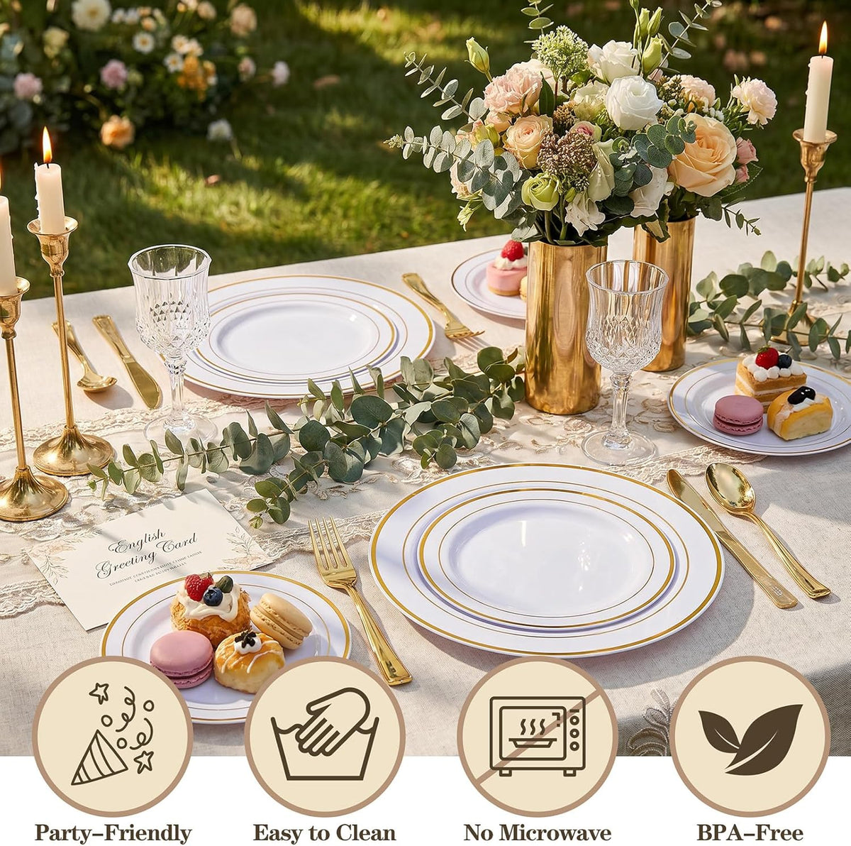 I00000 102 Pcs Gold Plastic Plates, Premium Disposable Gold Plates