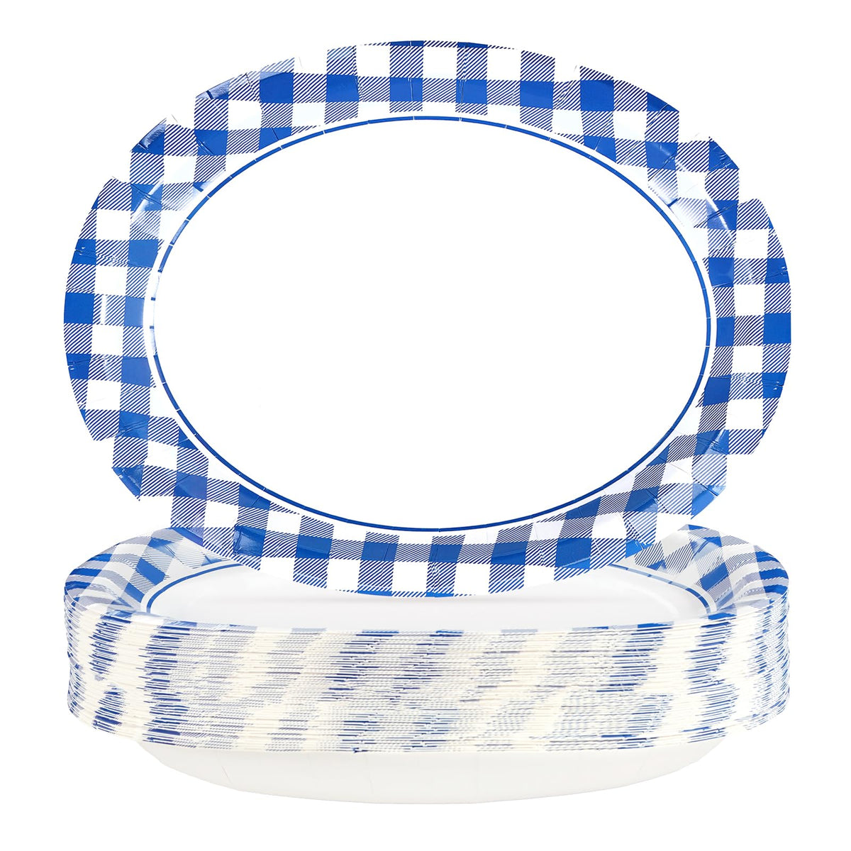 50Pcs Gingham Oval Paper Plates 10" x 12" Large Disposable Heavy Duty Red and White Buffalo Checked Plaid Dessert Platter Sturdy Plates for Fall Pizza Picnic BBQ Baby Shower Birthday Party Supplies