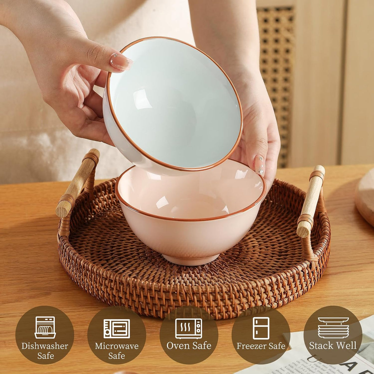 Ceramic Dessert Bowl Set of 6 - Small Porcelain Bowls for Rice, Snack, Ice Cream - Microwave and Dishwasher Safe - Assorted Candy Hue - 4.7 Inch - 10 OZ