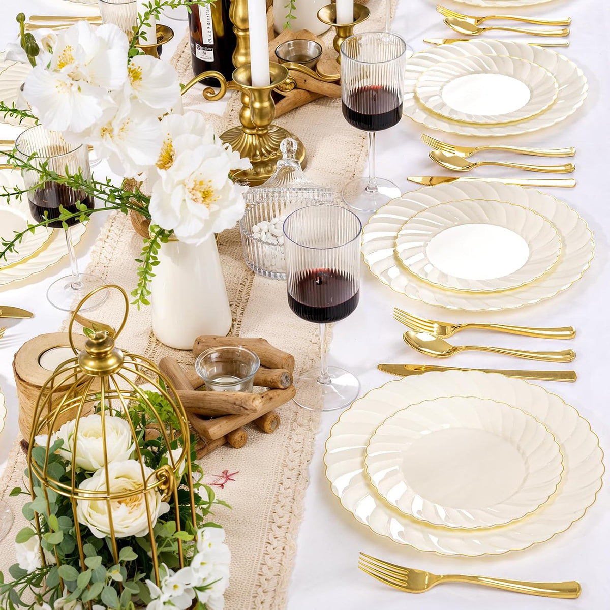 YOUBET 125PCS Ivory Scalloped Plastic Plates for Party Wedding