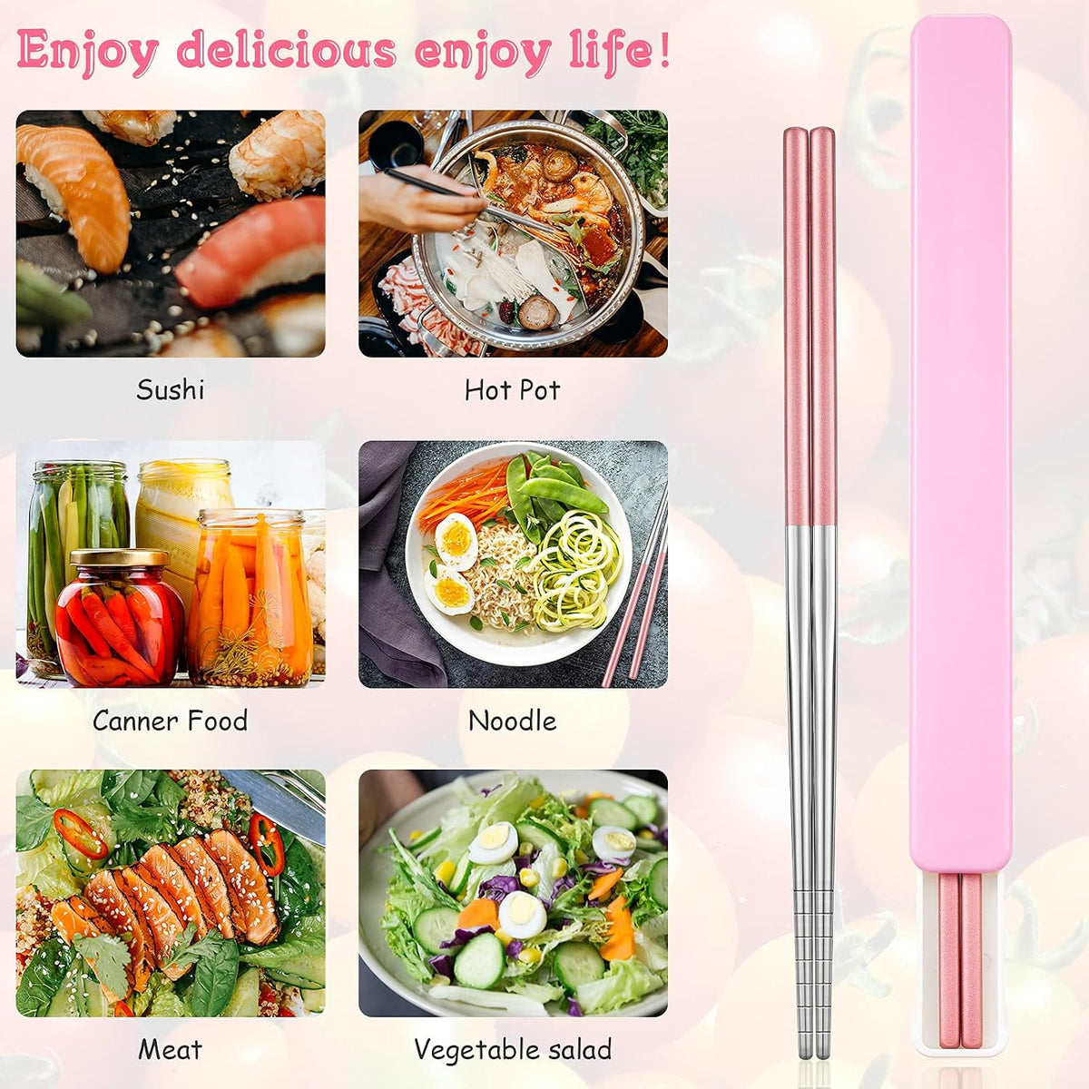 4 Pairs Portable Travel Chopsticks with Case Metal Chopsticks Utensil Set