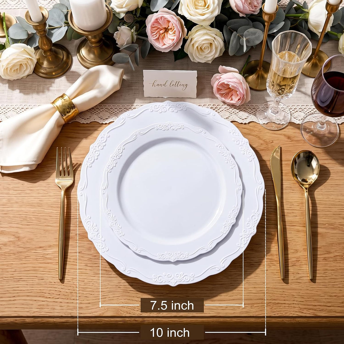 U-QE 100 Pcs White Plastic Plates, White Plates Disposable for Party