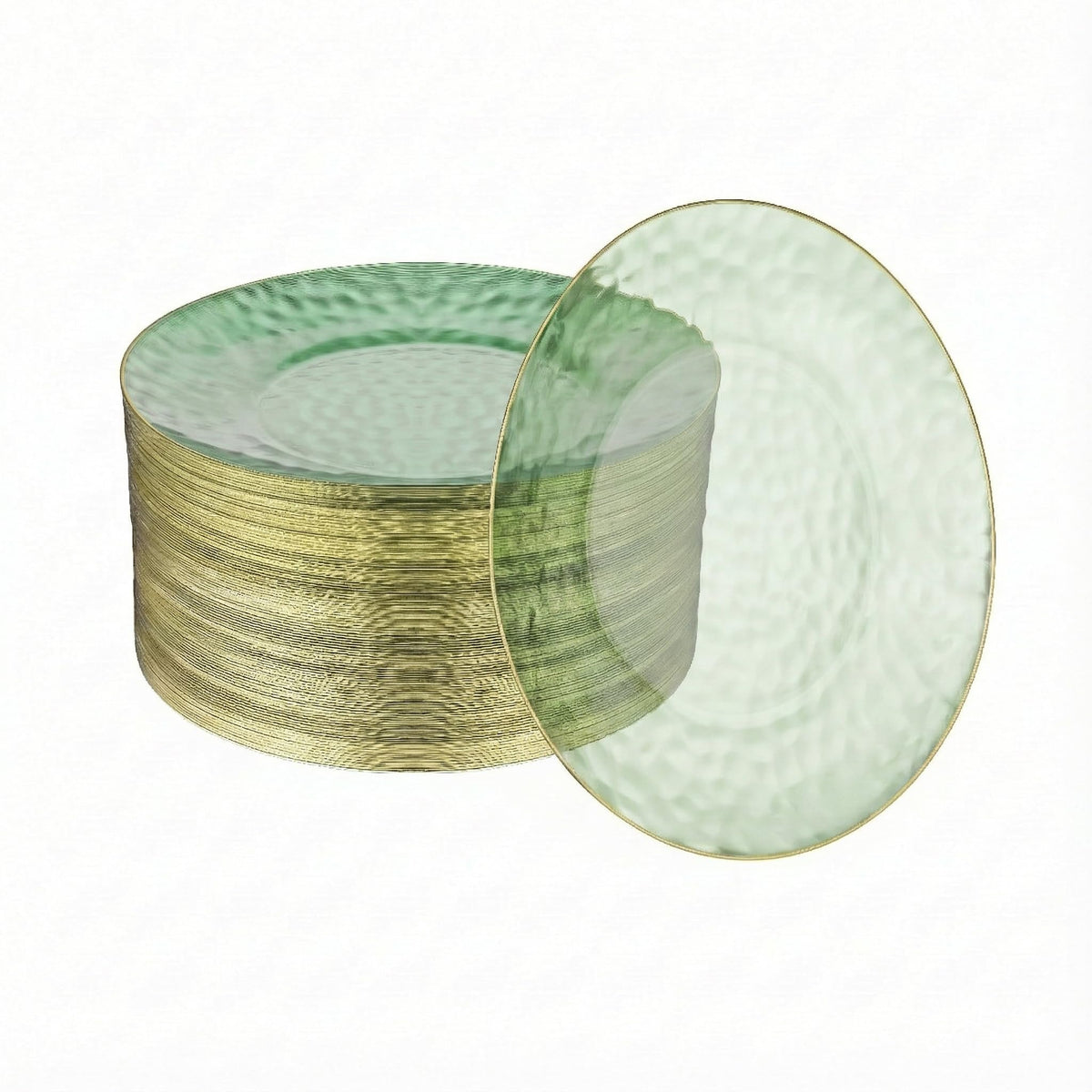 R-kay 100 Pack 7 Inch Clear Plastic Plates - Hammered Gold Rimmed Sturdy, Durable And Extra Heavy duty Gold Plastic Dessert, Appetizer Plates Disposable For All Occasions