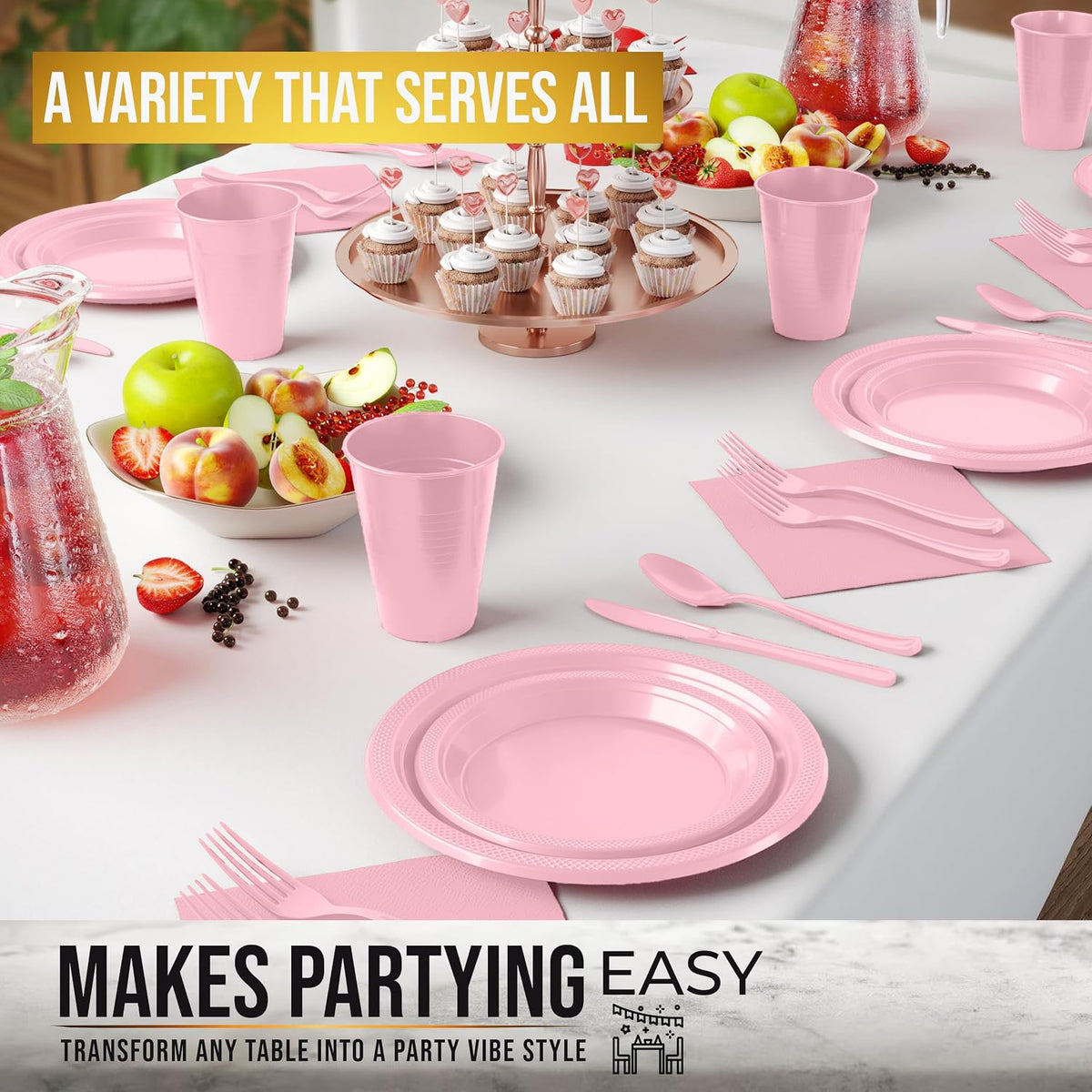 Exquisite 350 Pcs Pink Plates and Napkins Party Supplies Plate Sets
