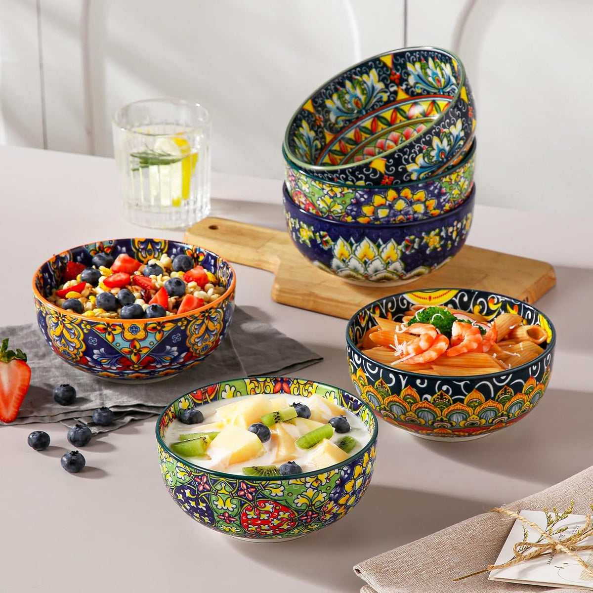vancasso SIMI 28 oz Cereal Bowls Set of 6, Bohemian Ceramic Soup Bowls