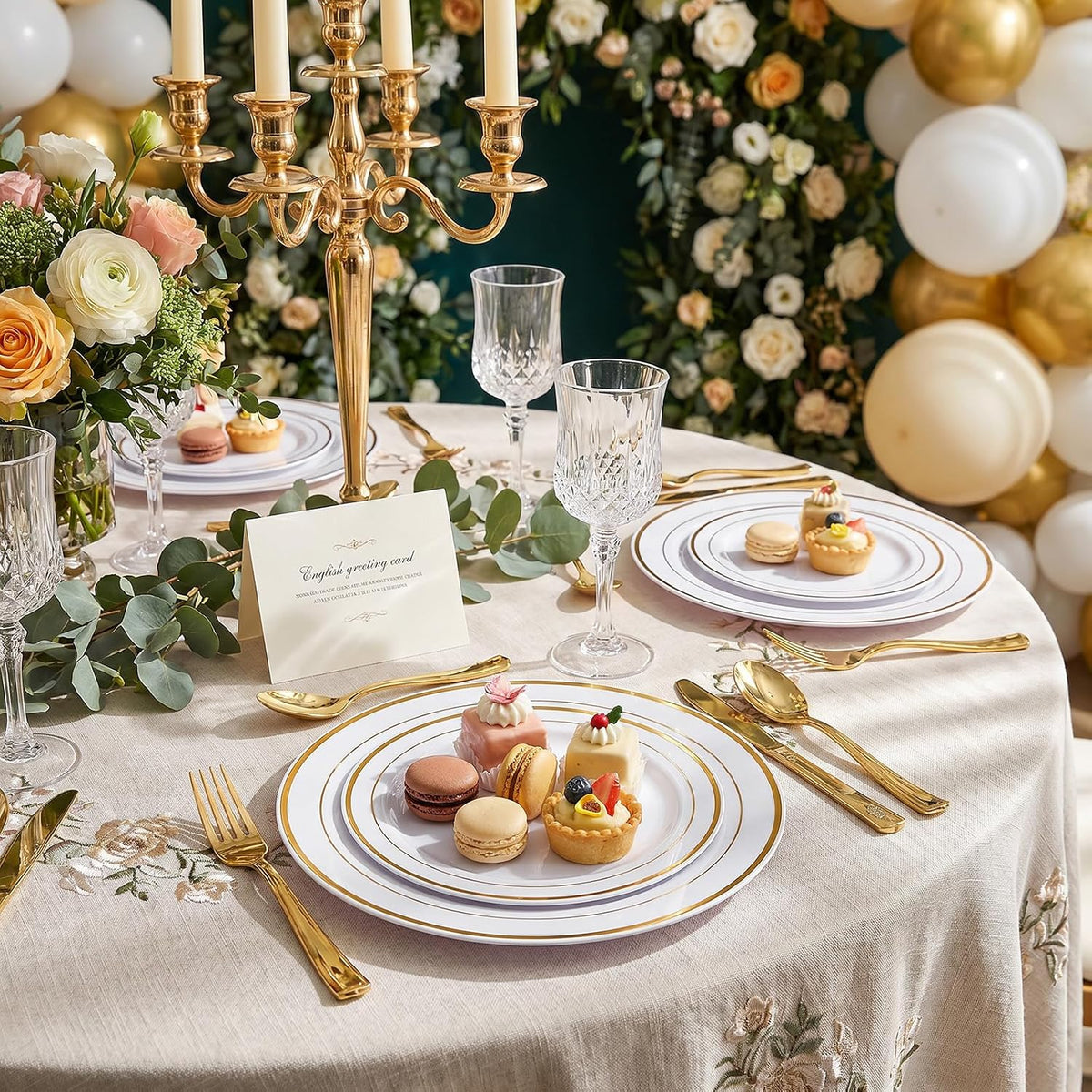 I00000 102 Pcs Gold Plastic Plates, Premium Disposable Gold Plates